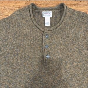 LL Bean Green Roll Neck Henley 1/4 Button Pullover Sweater Sweatshirt Men's L